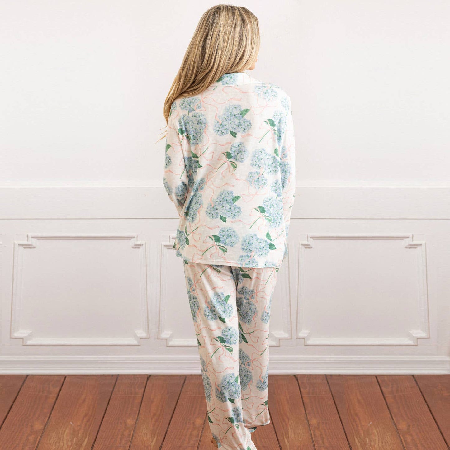 Hydrangea Ribbons Luxe Long PJ Set
