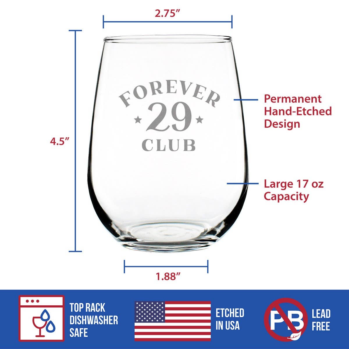 Forever 29 Stemless Wine Glass