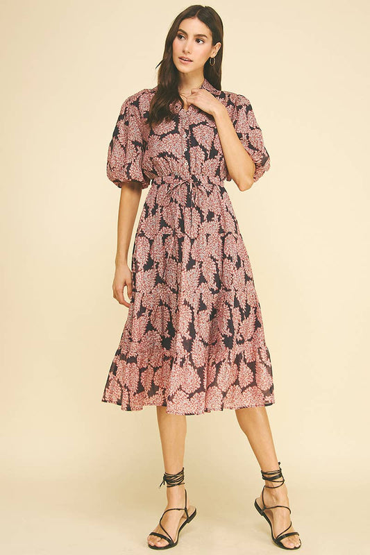 Floral Button Down Tiered Midi Dress