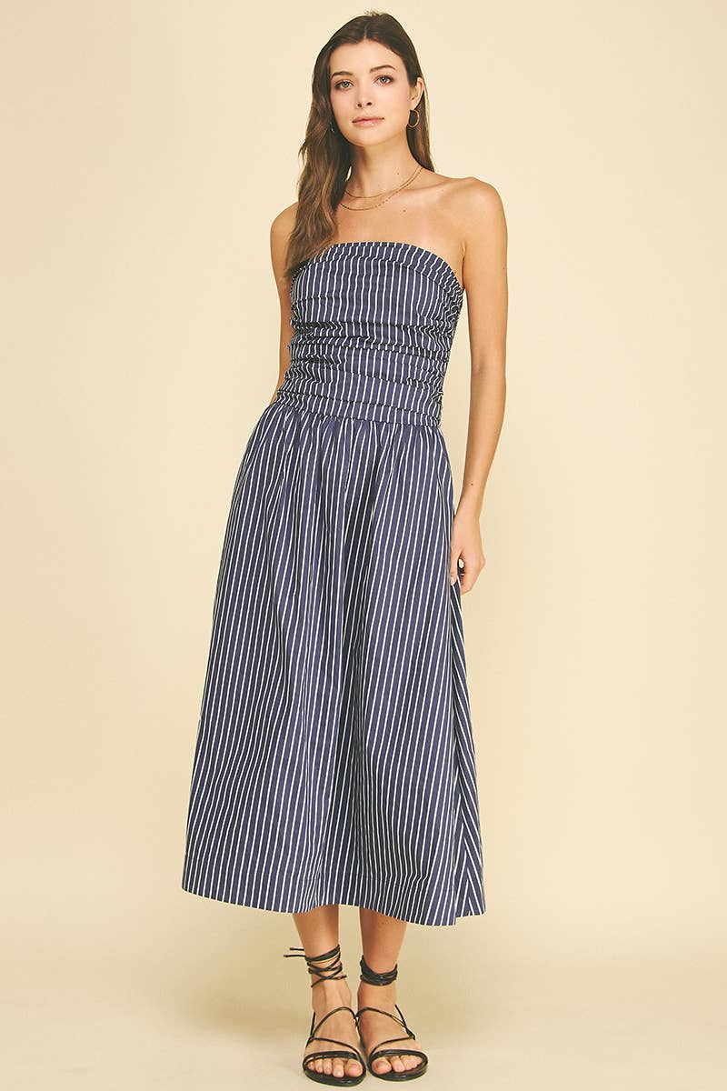 Striped Smocked Tube Midi Dress