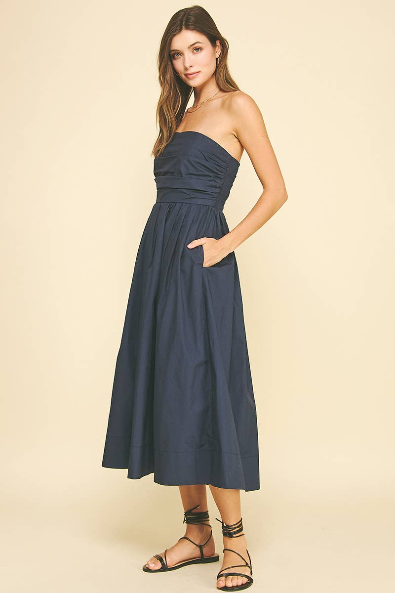 Shirring Detailed Sleeveless Midi Dress