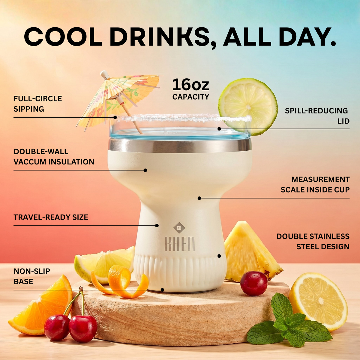 Double Wall Insulated Margarita Tumbler - Cream
