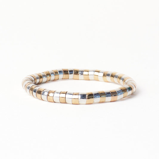 Lucille Round Bead Stretch Bracelet Brass + Silver