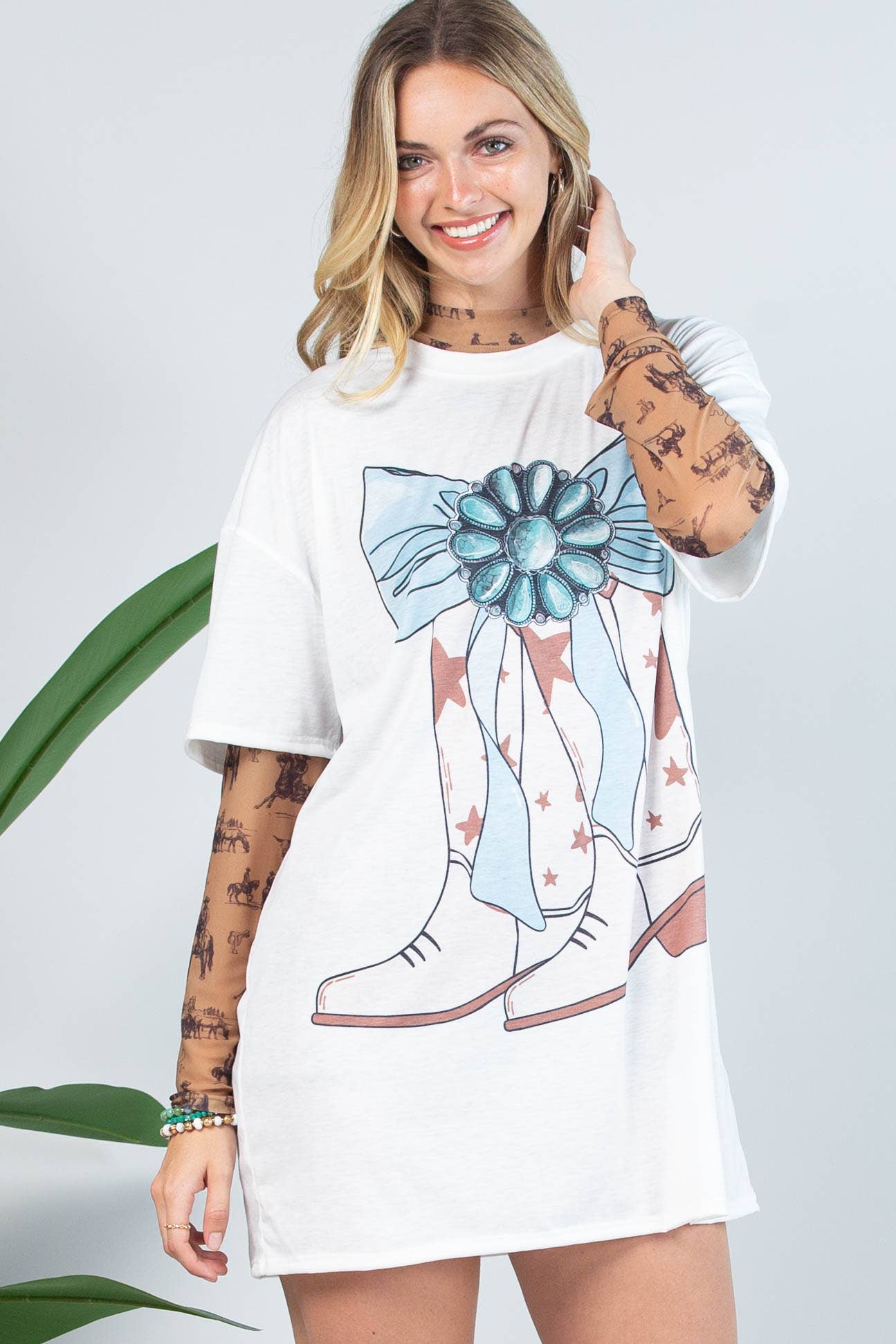 Isla Bucking Horses Print Semi Sheer Mesh Top