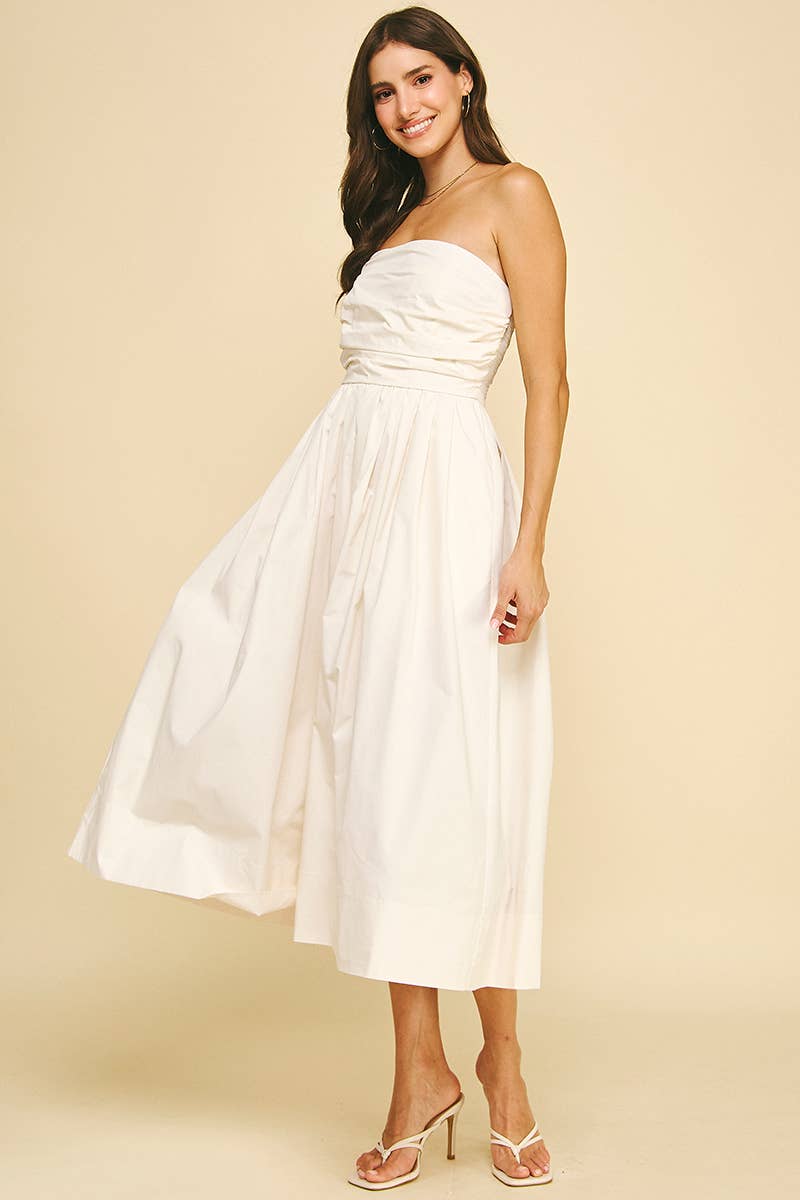 Shirring Detailed Sleeveless Midi Dress