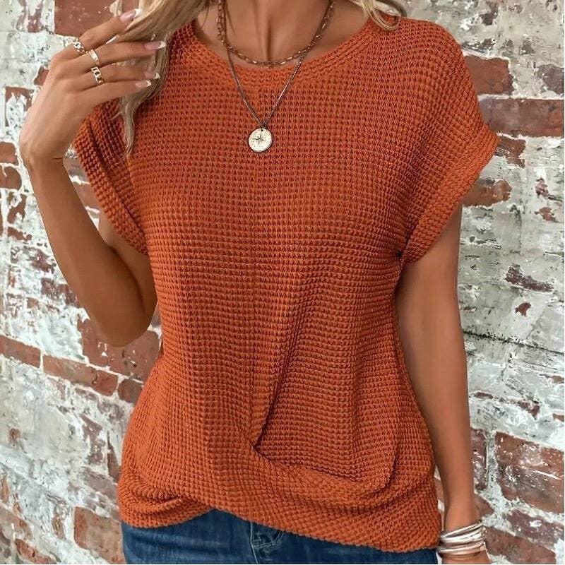 Round Neck Twist Short Sleeve T-Shirt