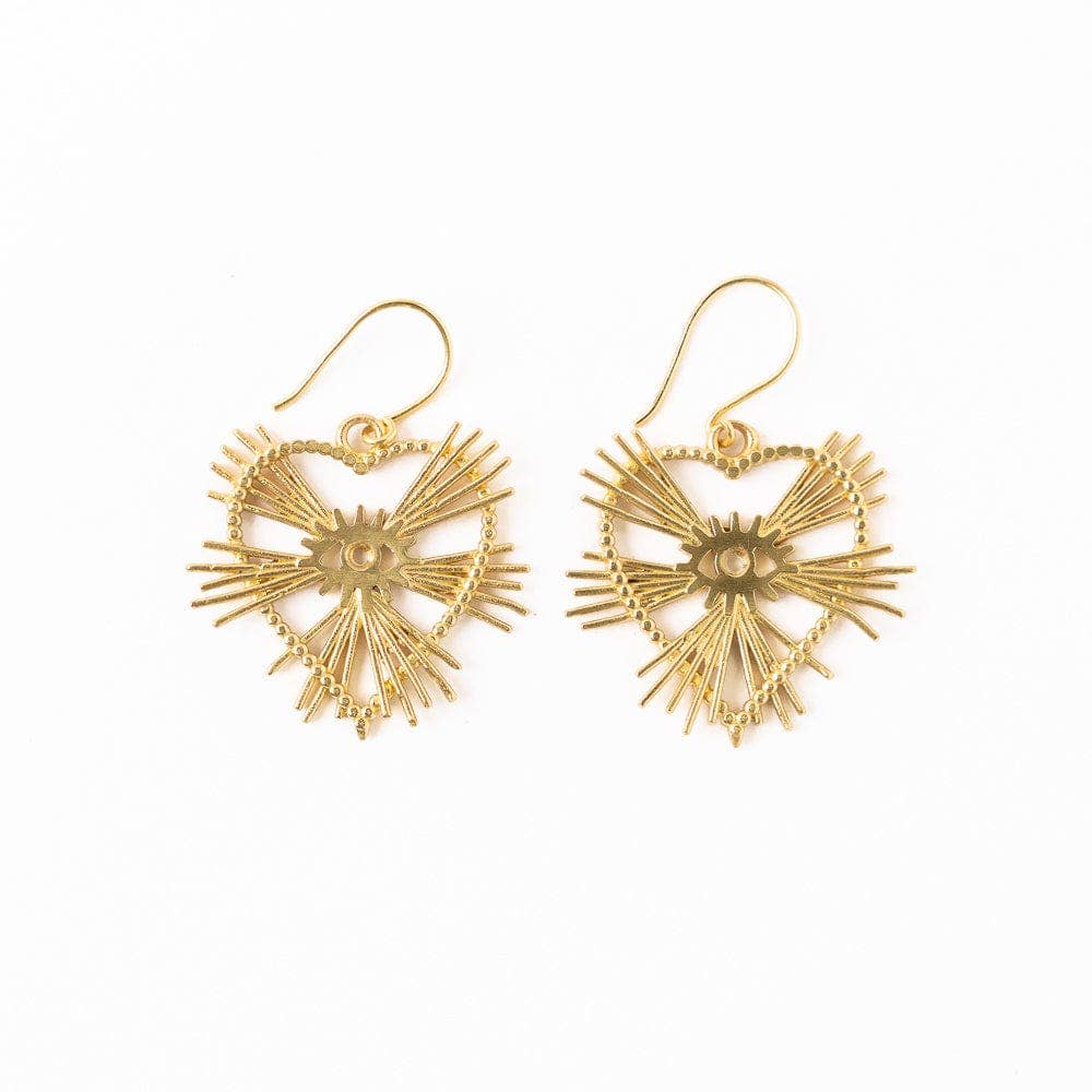 Valerie Heart Burst Drop Earrings Brass