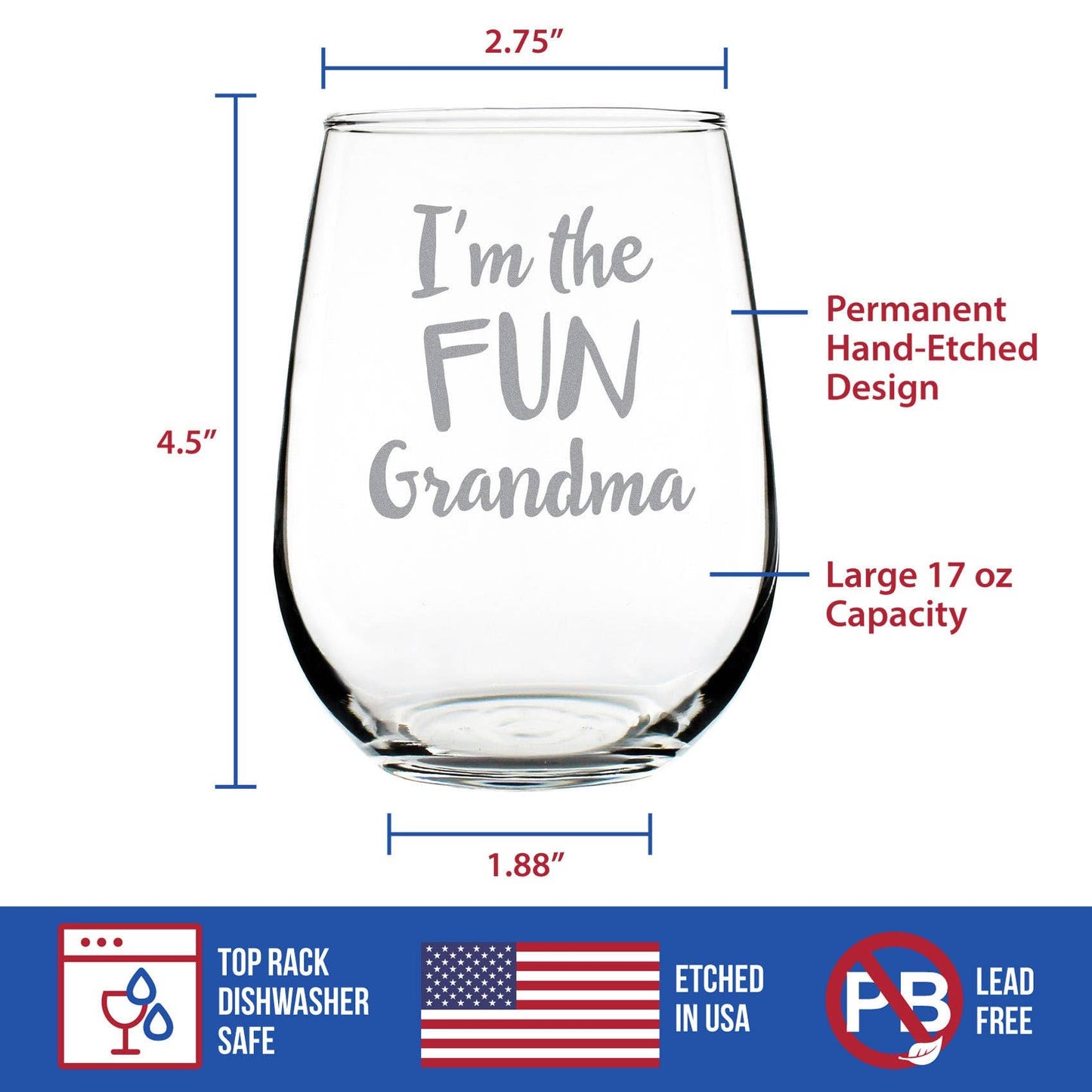 Fun Grandma Stemless Wine Glass