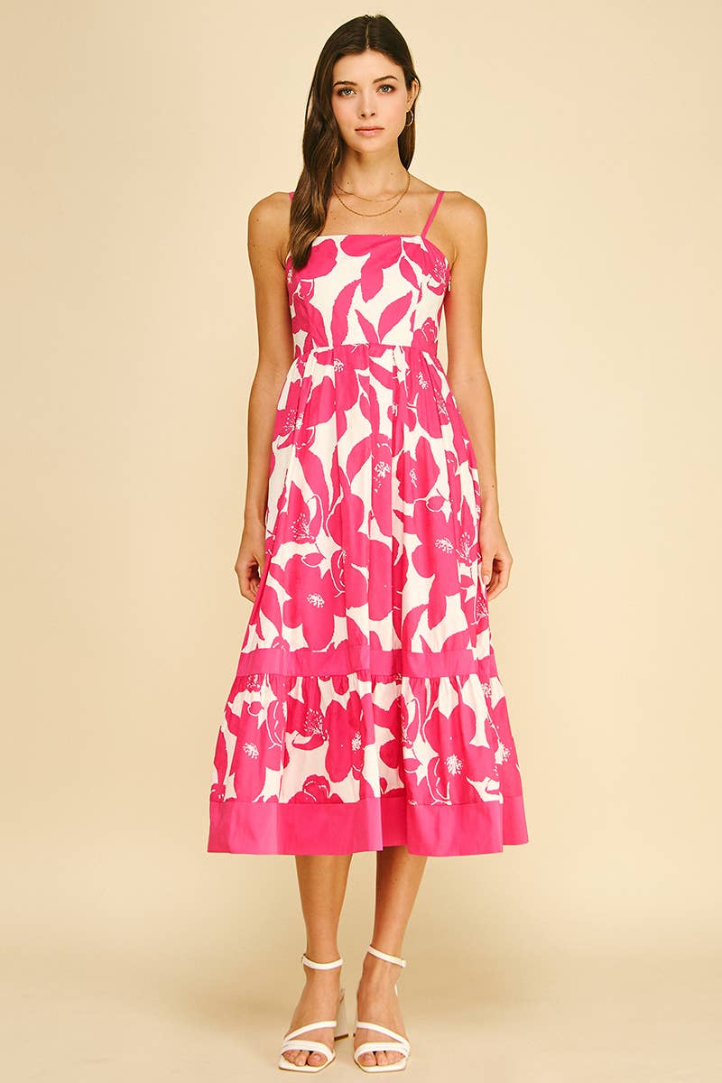 Bold Floral Tiered Midi Dress