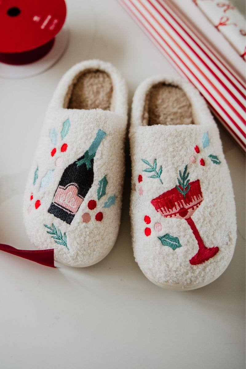 Christmas Champagne, Coupes & Holly Slippers for Women