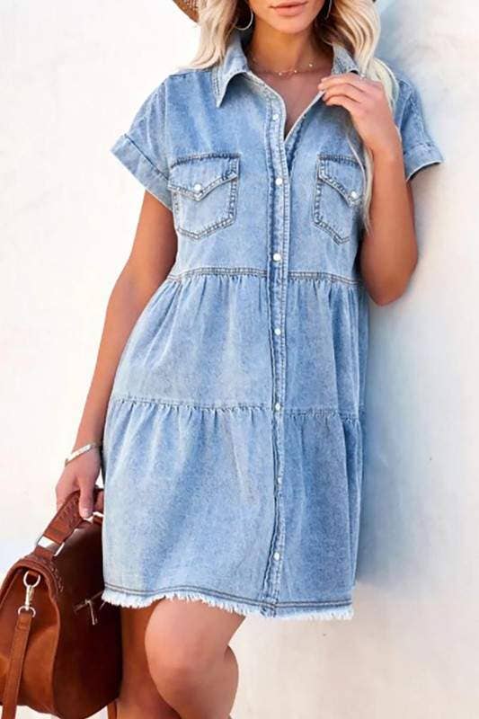 Chic Denim Button Front Dress for Everyday Boutique Styling
