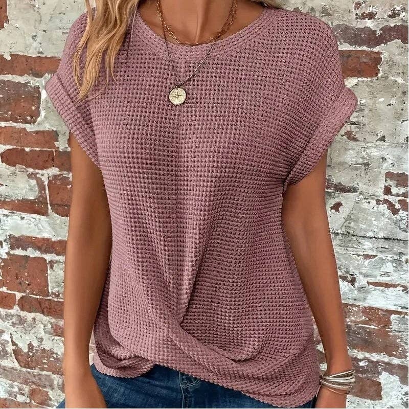 Round Neck Twist Short Sleeve T-Shirt