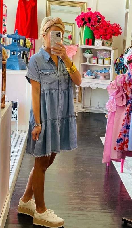 Chic Denim Button Front Dress for Everyday Boutique Styling