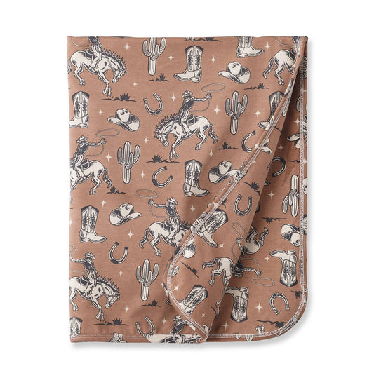 Wild Wrangler/Brown Western Baby Boy Bamboo Stroller Blanket