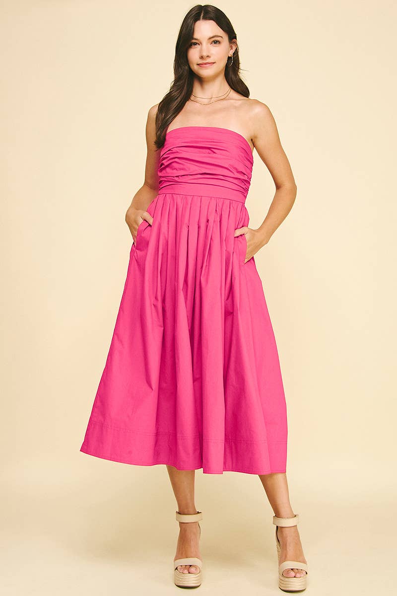 Shirring Detailed Sleeveless Midi Dress