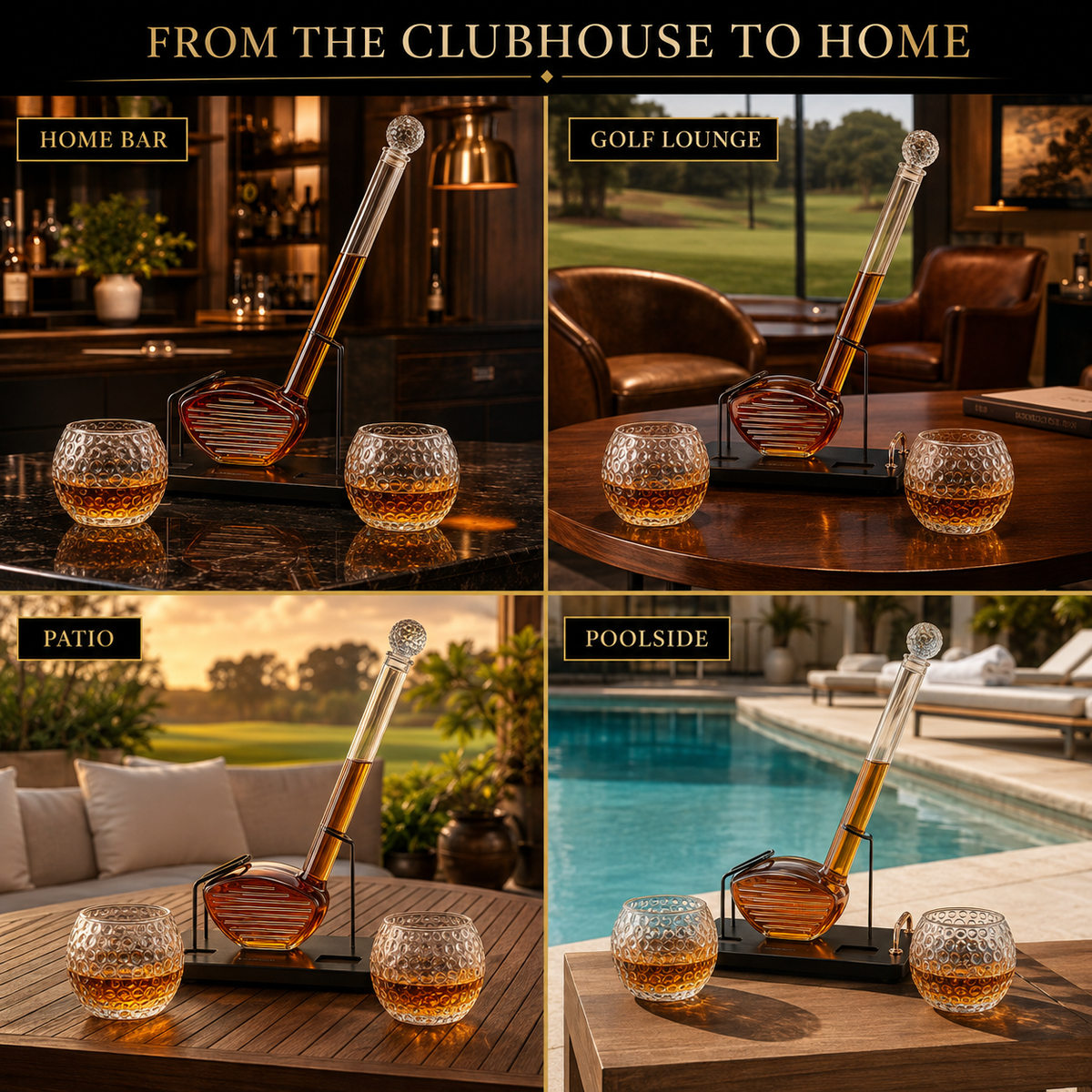 Golf Club Whiskey Decanter Set with 2 Crystal Glasses, 28.7