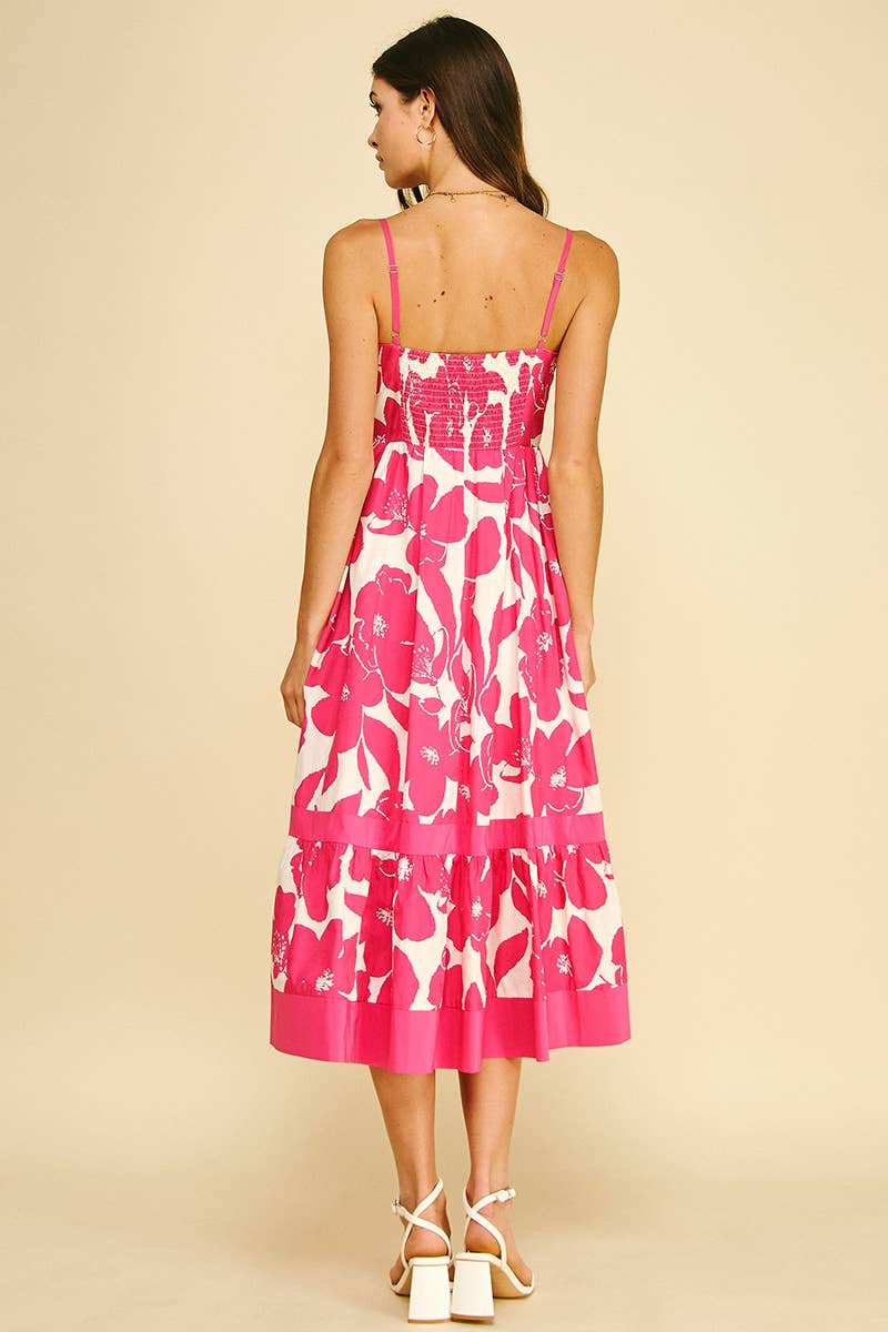 Bold Floral Tiered Midi Dress