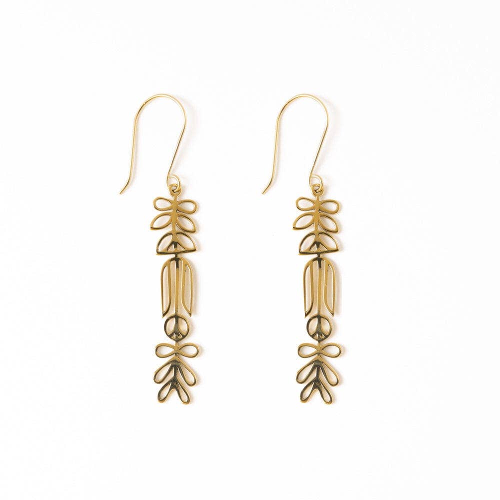 Elsa Botanical Nordic Floral Drop Earrings Brass