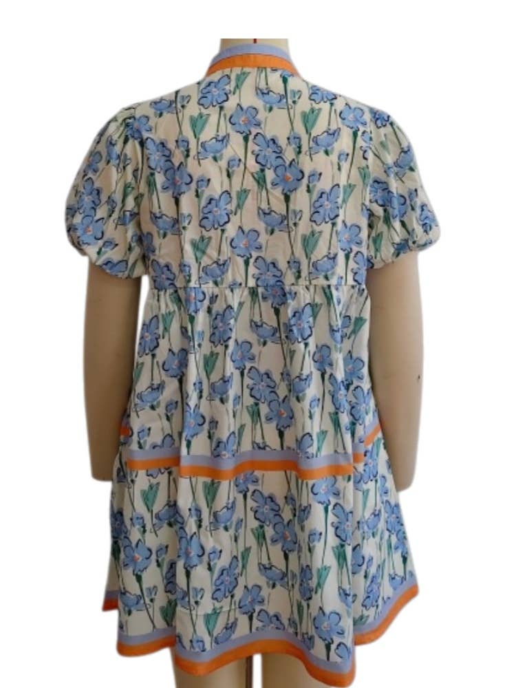 Blue wildflowers Floral V-neck mini dress A-line dress