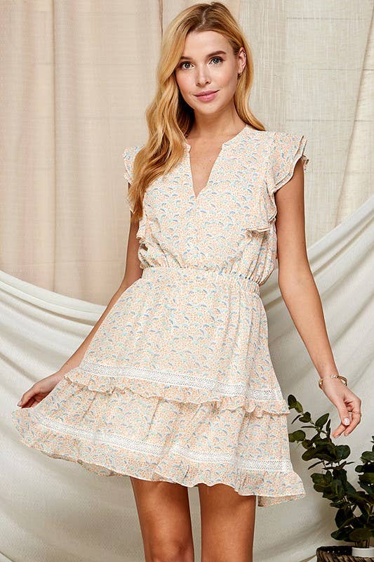 Ruffle & Lace Accented Sleeveless Dress