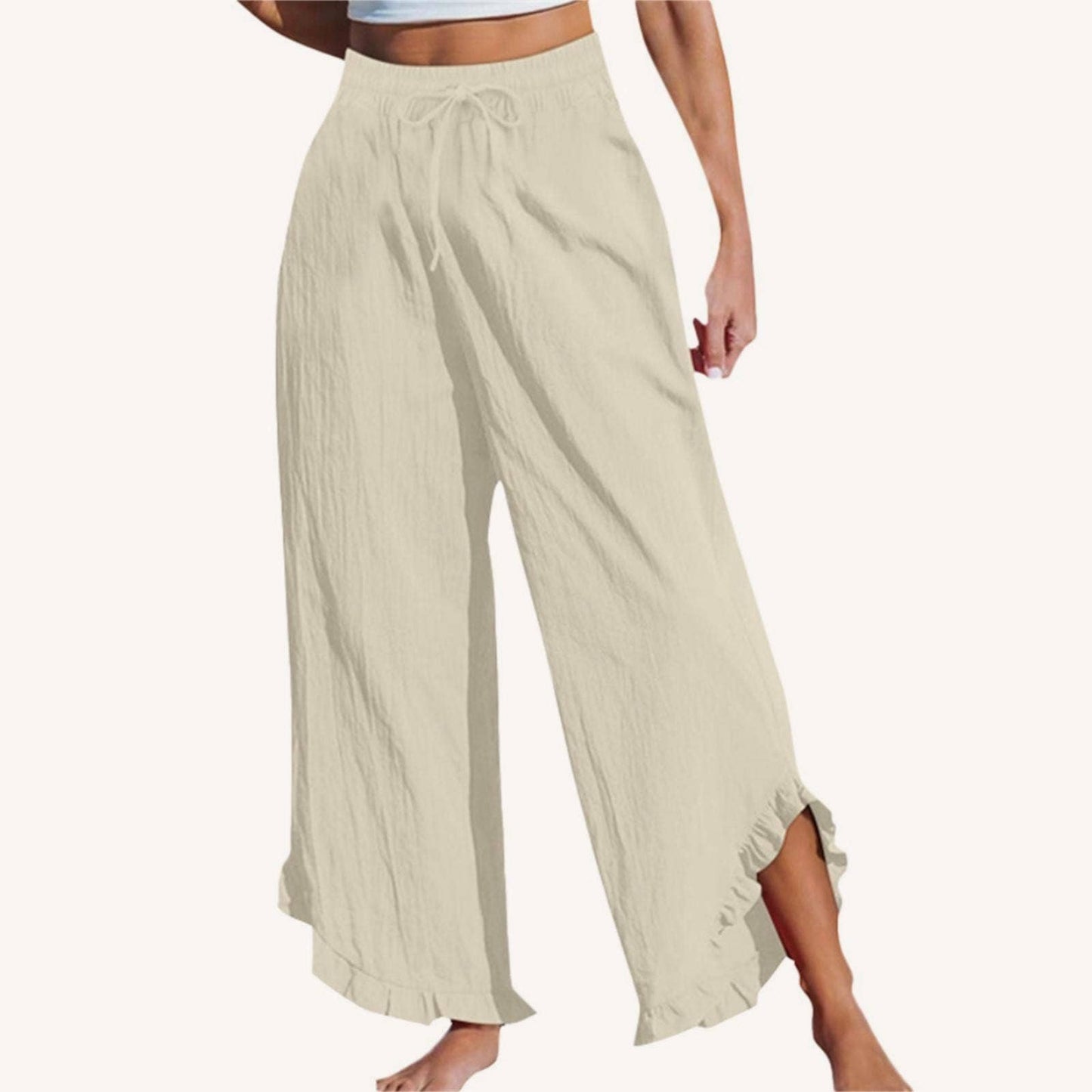 Casual Crop Pants Ruffle Hem Wide-Leg Pants