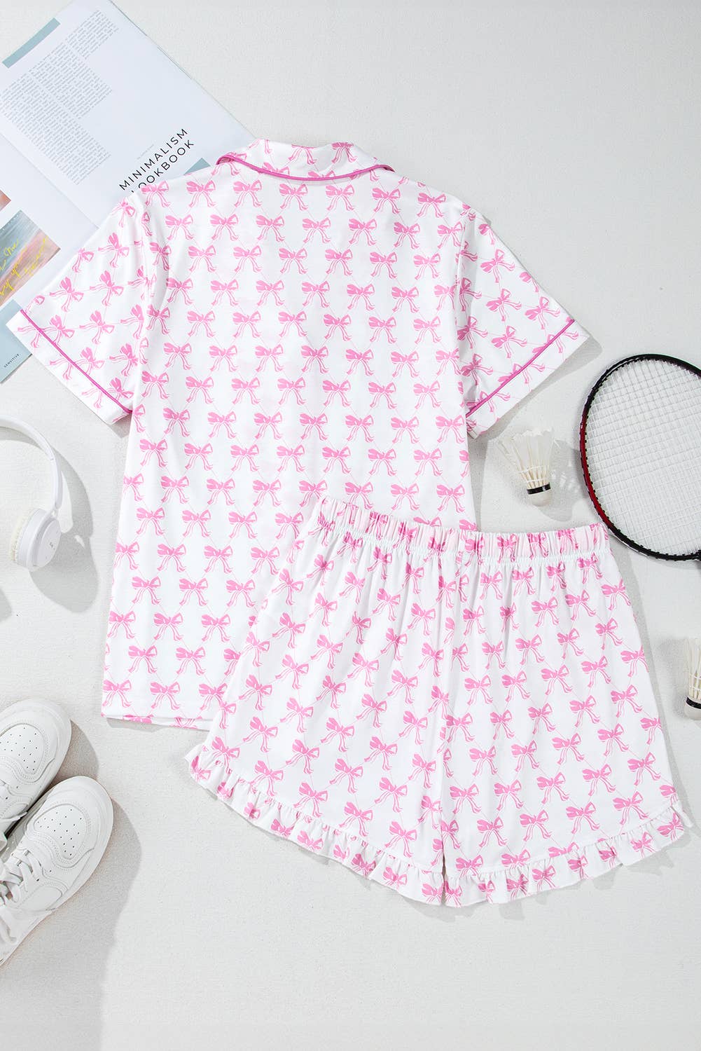 Bowknot Print Short Sleeve and Shorts Pajama Set