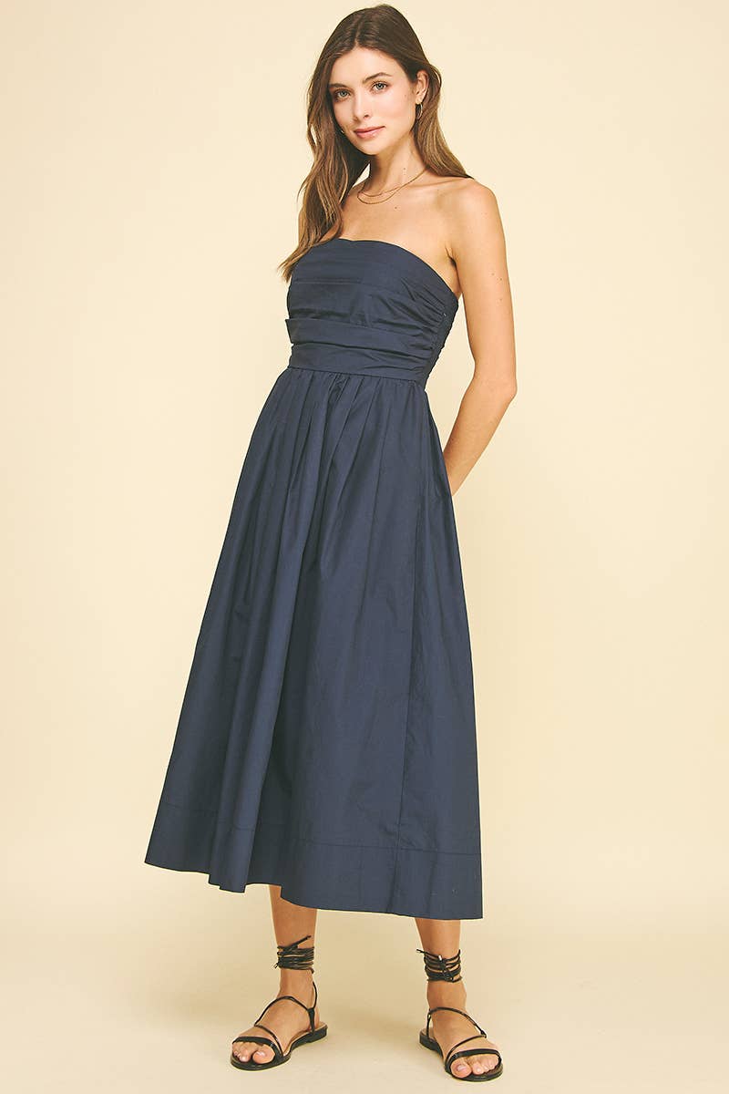 Shirring Detailed Sleeveless Midi Dress