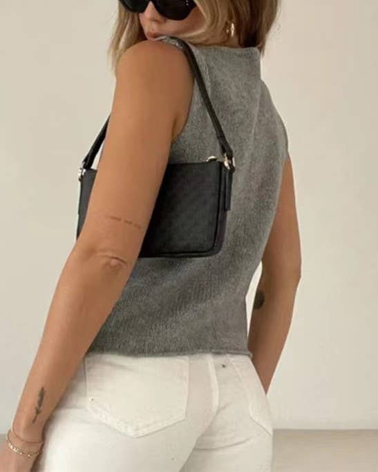 Sleeveless Knitted Cardigan Tank Top