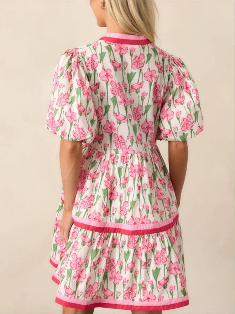 Blue wildflowers Floral V-neck mini dress A-line dress