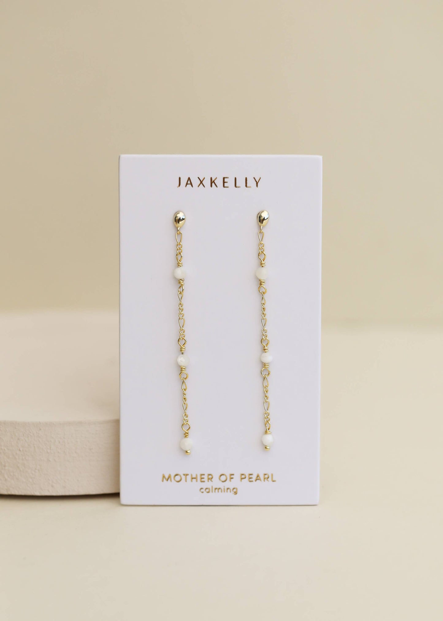 Gemstone Chain Drop Earring - Mother of Pearl