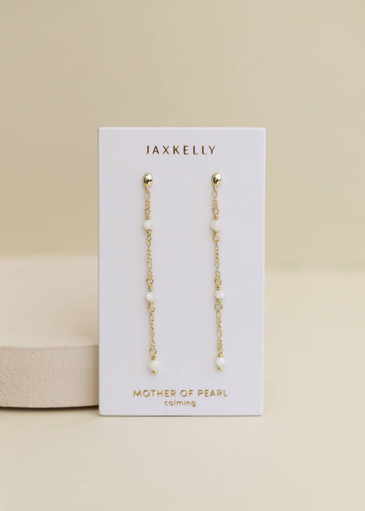 Gemstone Chain Drop Earring - Mother of Pearl