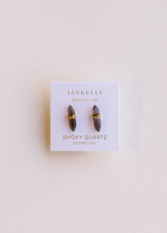Mineral Point - Smoky Quartz - Gold Wire Wrapped Earrings