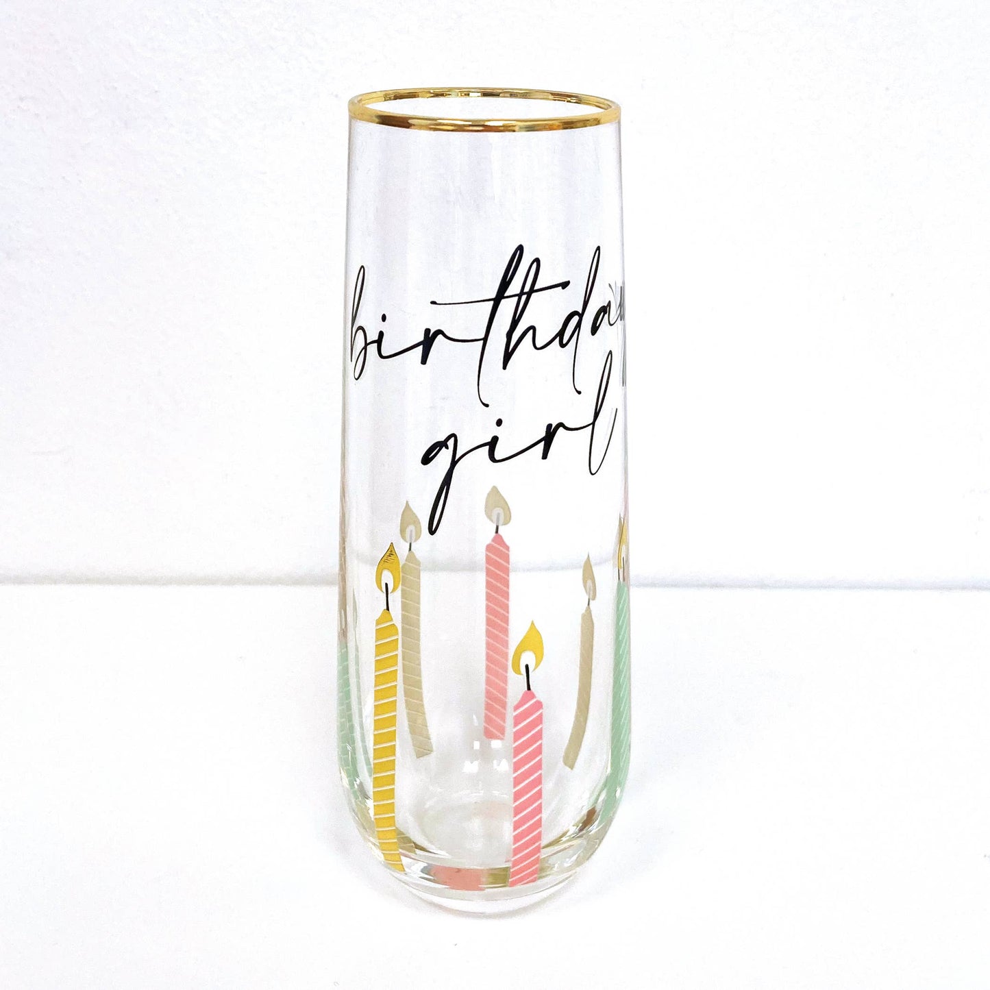 Multi Birthday Girl Stemless Champagne Glass