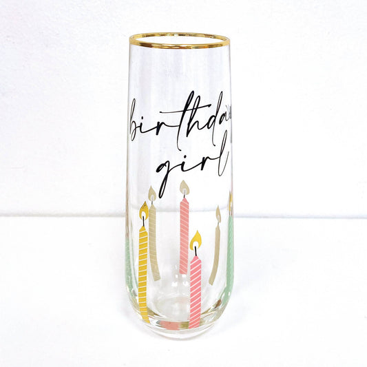 Multi Birthday Girl Stemless Champagne Glass