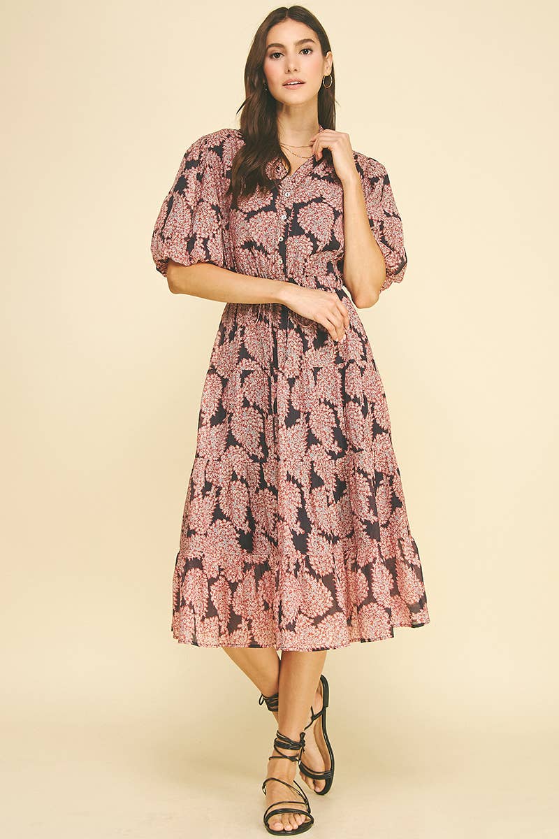 Floral Button Down Tiered Midi Dress