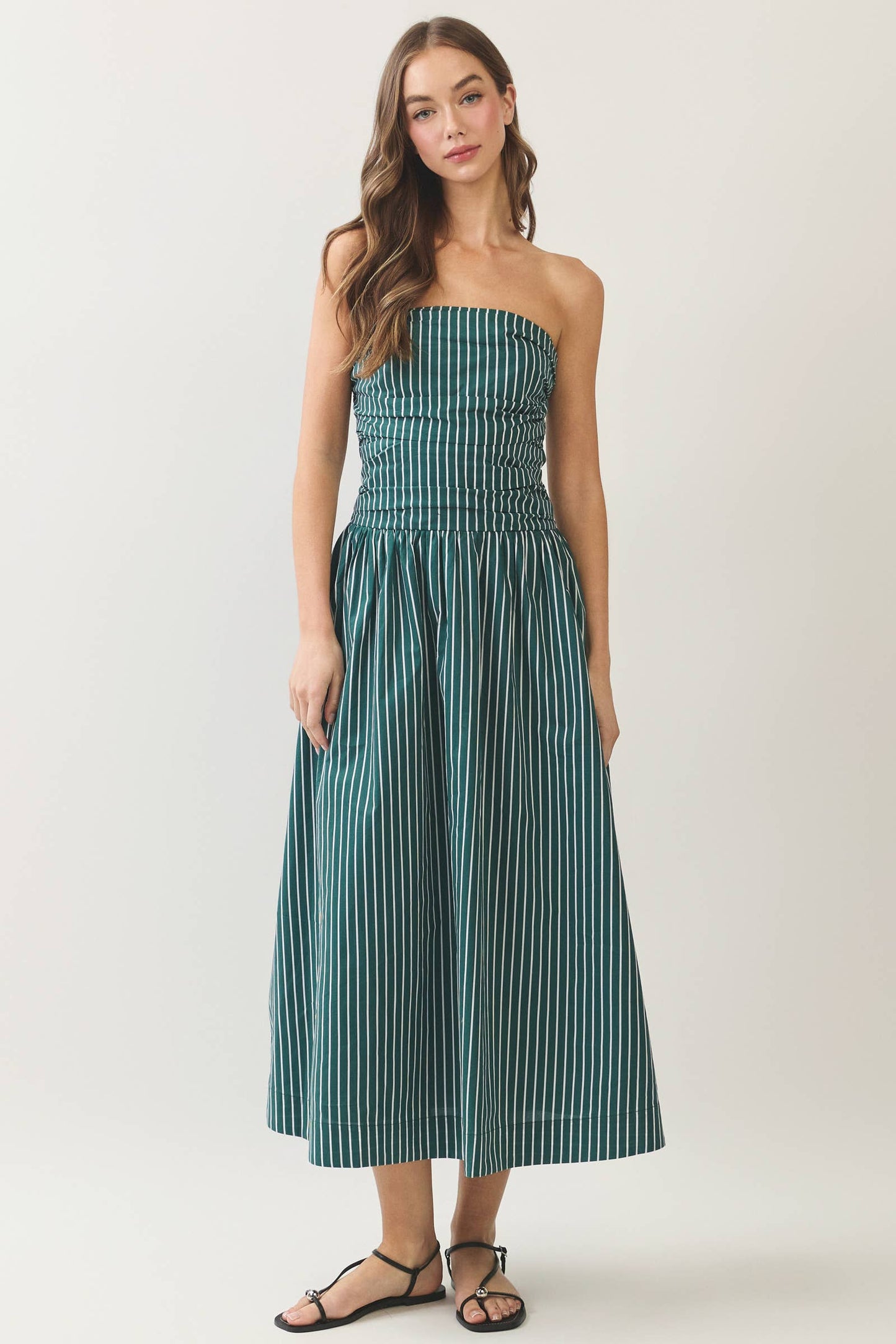 Striped Smocked Tube Midi Dress