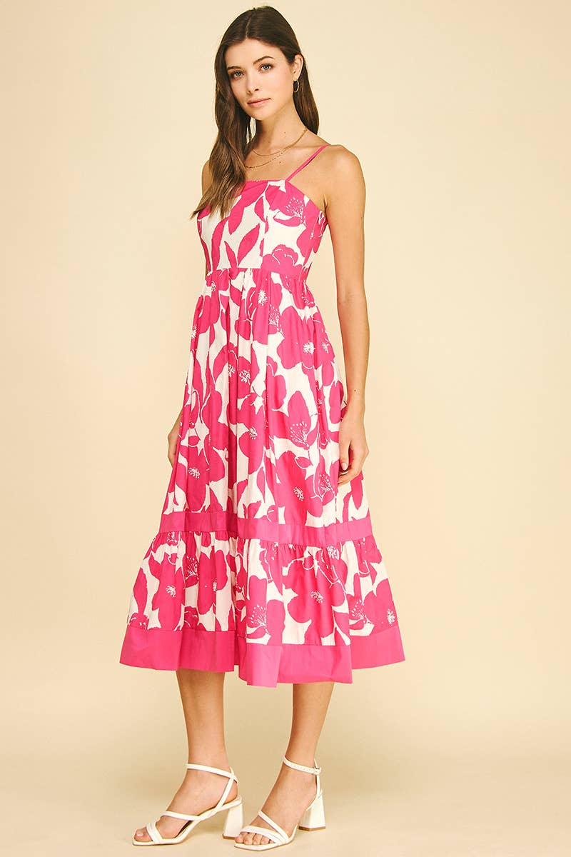 Bold Floral Tiered Midi Dress