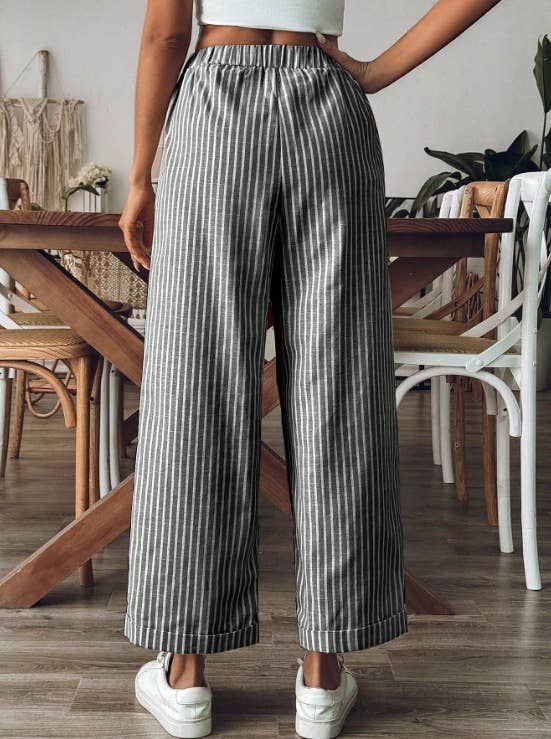 Laced Stripes Wide Leg Pants