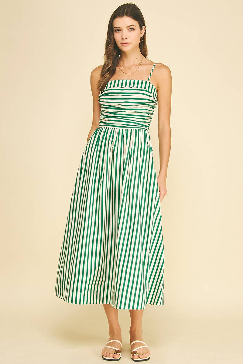 Striped Ruched Detail Midi Dress