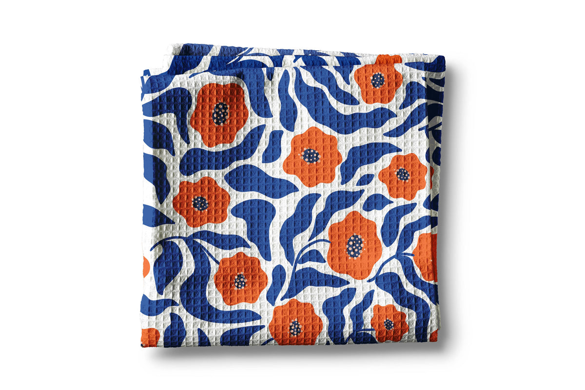 Orange Blue Floral Modern Kitchen Towel