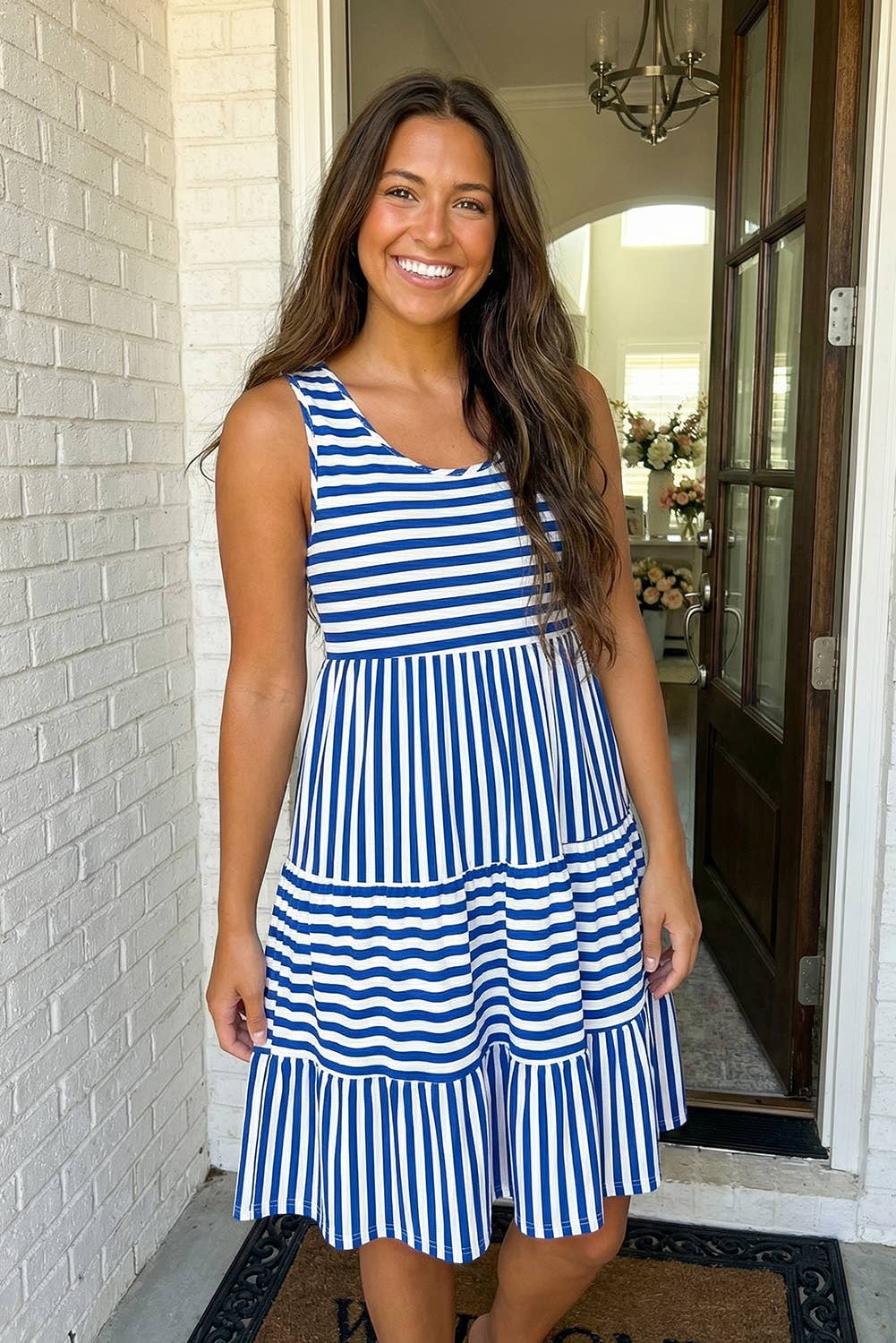 Stripe U Neck Sleeveless Loose Fit Mini Dress