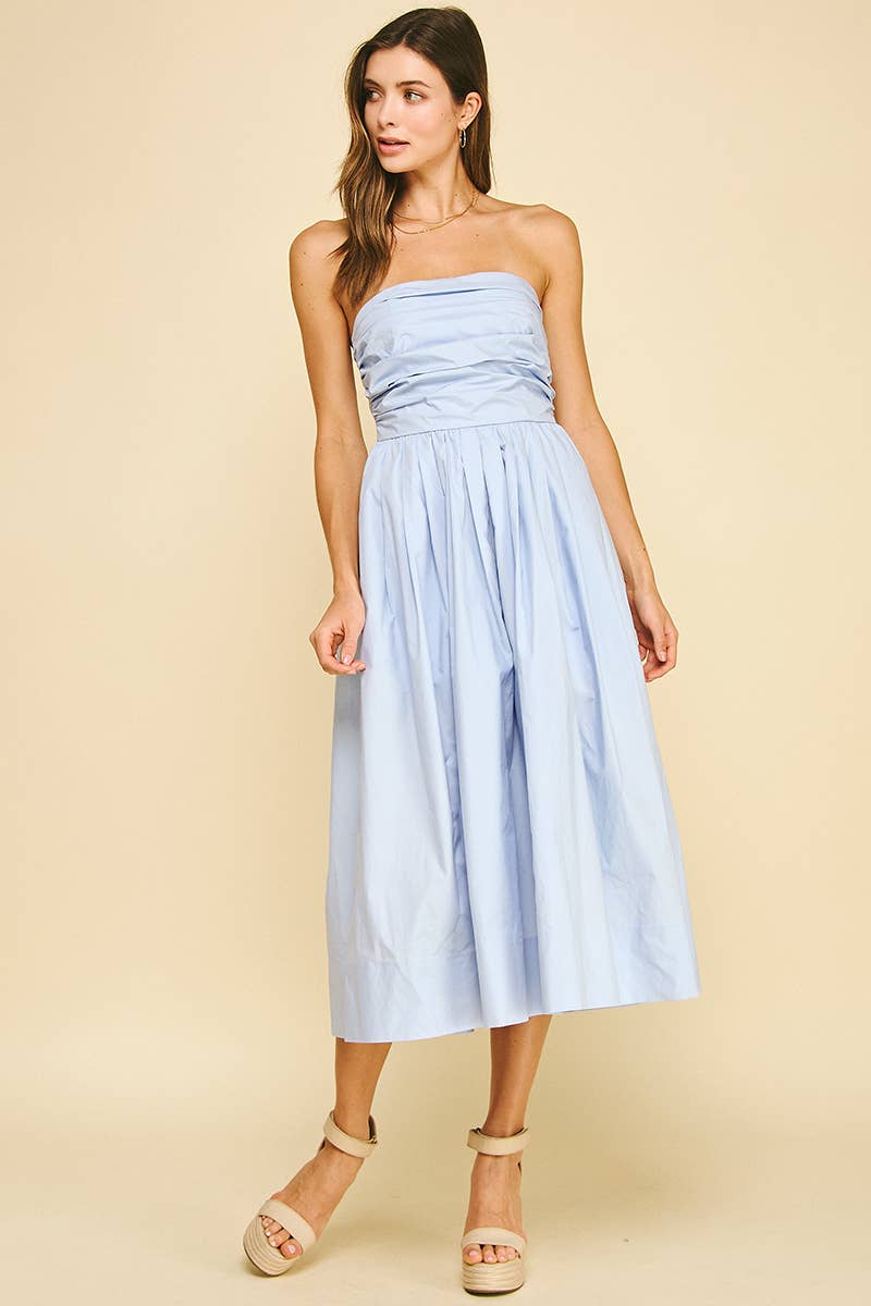 Shirring Detailed Sleeveless Midi Dress