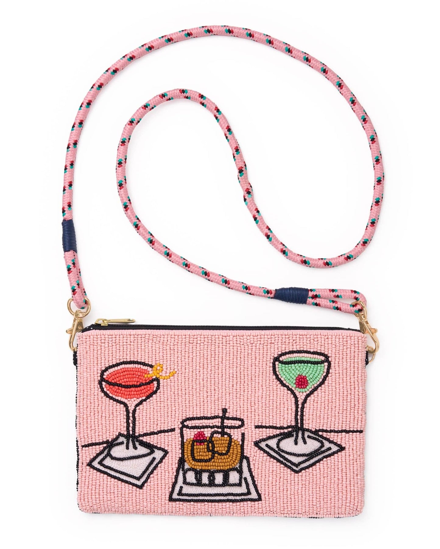 Leila Assorted Drink Seed Bead Clutch With Strap