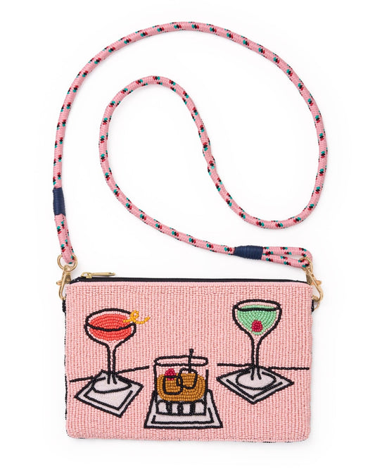 Leila Assorted Drink Seed Bead Clutch With Strap