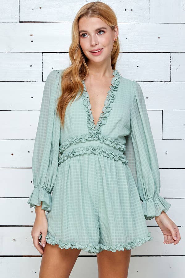 Three Quarter Sleeve Ruffle Romper