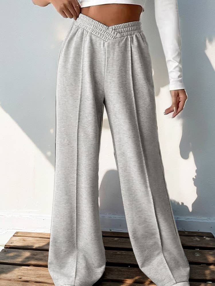 Casual Elastic V-shaped High-waisted Splicing Wide-leg Pants