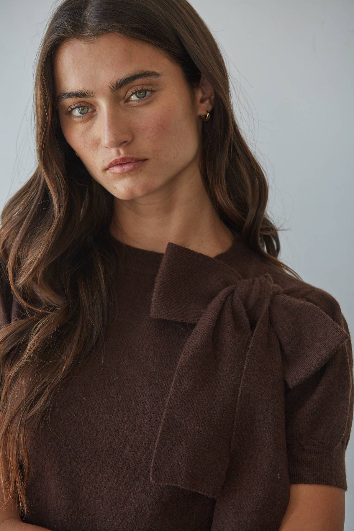 Knit Sweater Pullover With Shoulder Tie Bow Detail