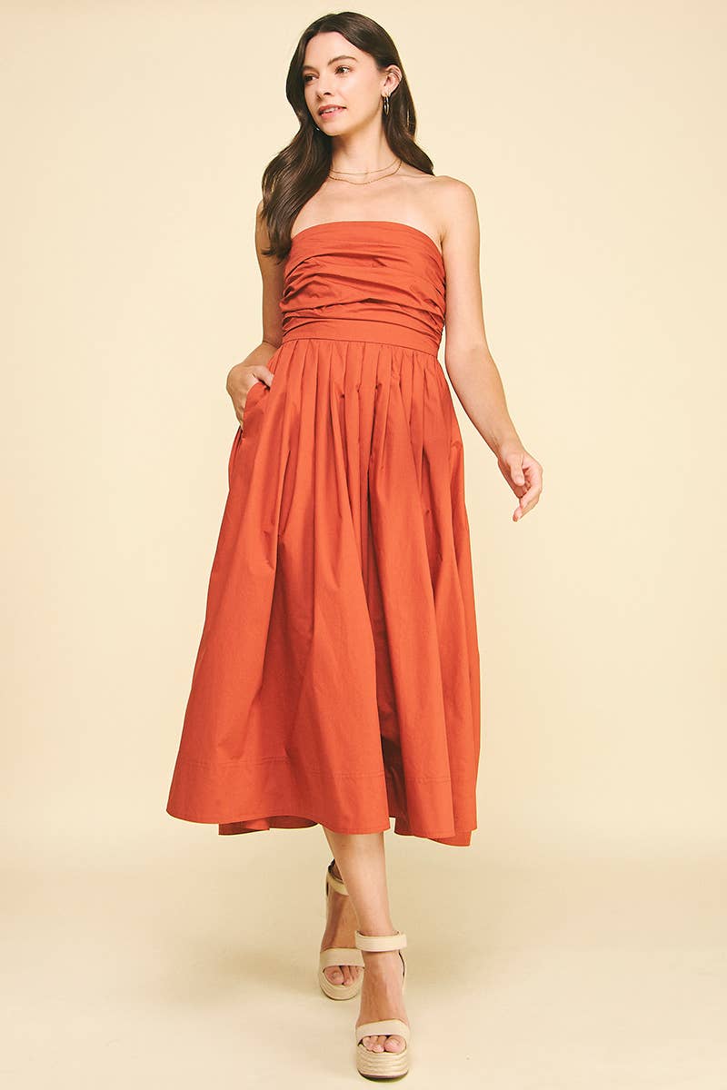 Shirring Detailed Sleeveless Midi Dress