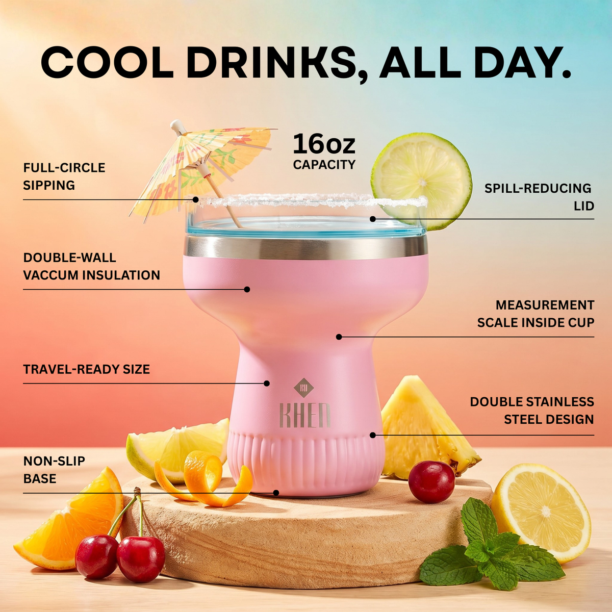 Double Wall Insulated Margarita Tumbler - Cherry Blossom