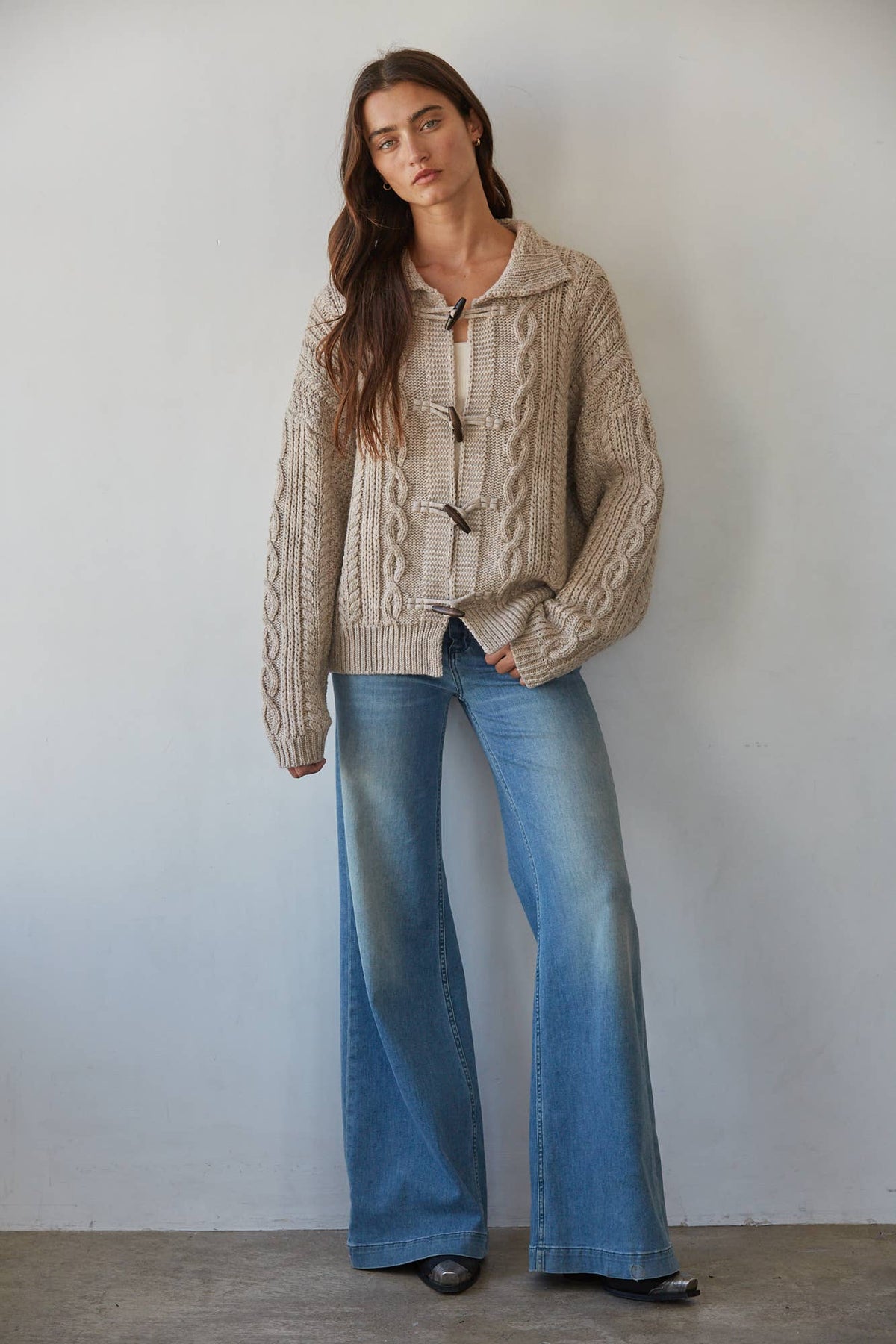 Knit Sweater Cable Knit Mock Cardigan
